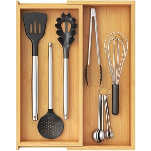 Lifewit Bamboo Kitchen Drawer Organizer Cooking Utensil