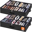 Lifewit Under Bed Shoe Storage Organizer 2 Pack(12 Shoes Cells), 4.3 Inches Profile Fabric Shoes Container Box with Clear Cover, Foldable Storage Bag with 2 Handles, Fits 12 to 24 Pairs