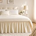 Light Beige Bed Skirt Queen Size 18" Drop, Elastic Wrap Around Bedskirt