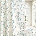 Light Blue Floral Cotton Shower Curtain, Cottage Farmhouse Style, 72x78