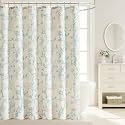 Light Blue Floral Cotton Shower Curtain, Cottage Farmhouse Style, 72x72