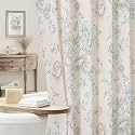 Light Blue Floral Linen Shower Curtain, Cottagecore French Country, 72x72
