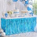 Light Blue Foil Fringe Table Skirt, 2-Pack Metallic Tinsel, 29x108 In