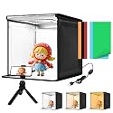 Light Box with Tripod, 12/16/20/24/32 Inch Lightbox with CRI>95 120 White Warm LED Light Beads. Portable Photo Light Box with 6 Colors PVC Backdrops. Dimmable Shooting Tent Kit for Studio Photography