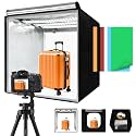 Light Box with Tripod Stand, 24"x24" Upgraded LightBox with 3 Stepless Dimming Light Boards (CRI ≥95) 297 Light Beads, Shooting Tent kit with 6 PVC Backdrops.Photo Studio Light Box for Photography