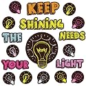 Light Bulb Keep Shining Bulletin Board Set Motivational Classroom Decoration Back to School Colorful Saying Accent Themed Paper Cutouts for School Nursery Chalkboard Wall Door Decor Party Supplies