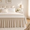 Light Camel Bed Skirt Queen Size 15" Drop, Elastic Wrap Around Bedskirt