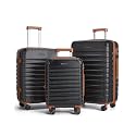 LIGHT FLIGHT Luggage Sets 3 Pcs Suitcase with Wheel,20"/24"/28",Black/Brown