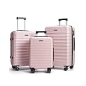 LIGHT FLIGHT Luggage Sets 3 Pcs Suitcase with Wheels, 20"/24"/28", Pink