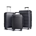 LIGHT FLIGHT Luggage Sets 3 Pcs Suitcase with Wheels,20"/24"/28",Black