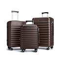 LIGHT FLIGHT Luggage Sets 3 Pcs Suitcase with Wheels,20"/24"/28",Brown