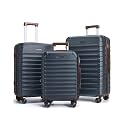 LIGHT FLIGHT Luggage Sets 3 Pcs Suitcase with Wheels,20"/24"/28",Blue/Brown