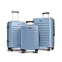 LIGHT FLIGHT Luggage Sets 3 Pcs Suitcase with Wheels,20"/24"/28",Light Blue