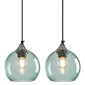 Light Green Seeded Glass Pendant Lights Kitchen Island 2 Pack, 5.9in