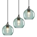 Light Green Seeded Glass Pendant Lights Kitchen Island 3 Pack, 5.9in