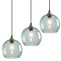 Light Green Seeded Glass Pendant Lights Kitchen Island 3 Pack, 7.87in