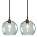 Light Green Seeded Glass Pendant Lights Kitchen Island 2 Pack, 7.87in