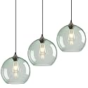 Light Green Seeded Glass Pendant Lights Kitchen Island 3 Pack, 9.84in