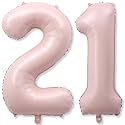 Light Pink 21st Birthday Balloon for Women, 40'' Self Inflating Mylar Number 21 Balloons, Big Blush Pastel Pink Foil 2 &amp; 1 Helium Balloon for Her Boho Coquette 12th 21st Birthday Party Decorations