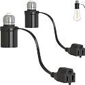 Light Socket Outlet Adapter, 3 in 1 Light Socket to Plug Adapter, Convert E26/E27 Bulb Socket to 3 Prong Outlet with Extension Cord, Suitable for Outdoor Porch Patio Garage 2-Pack