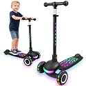 Light Up 3 Wheel Kick Scooter for Kids Toddlers with LED Sync Lights, Flashing Stem & Wide Polka Dot Deck Adjustable Height Music Function Safe Sturdy Folding Scooter for Kids