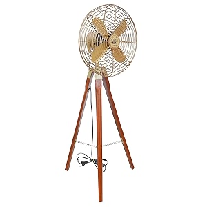 light it up brass antique electric floor fan on wooden tripod stand  handmade vintage style modern twist pedestal fan for home decor office modern classic look floor fan stand