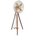 Light It Up Brass Antique Electric Floor Fan on Wooden Tripod Stand | Handmade Vintage Style Modern Twist Pedestal Fan For Home Decor Office (Modern Classic Look Floor Fan Stand)