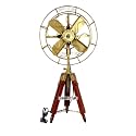 Light It Up Brass Antique Electric Floor Fan With Wooden Tripod Stand | Handmade Vintage Style Modern Twist Pedestal Fan For Home Decor Office