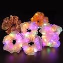 Light Up Scrunchies, Double-layer LED Scrunchy Hair Ties Glow in the Dark Party Supplies Glow Sticks Party Favor Festival Rave Accessories for Women Neon Party Gifts(9PCS-Pink Set)