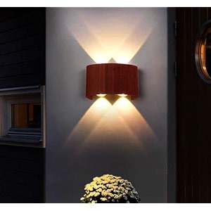 lightaverse wall lights modern led wall lamp up down waterproof ip65 12w teak wood shade aluminum casting up down 4 way outdoor round led wall black warmwhite pack of 1 4way