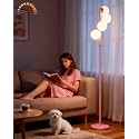 Lightdot 64IN Dimmable (Brightness Adjustable) Globe Floor Lamp, Pink Standing Lamps with 4PCS 3000K G9 Bulbs Soft Warm White Eye Care, Mid Century Modern Floor Lamp for Living Room