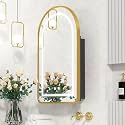 Lighted Arched Medicine Cabinet with LED Mirror,Gold Arched Mirror Cabinet