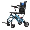 Lightweight Folding Wheelchair for Adults Seniors, Portable Transport Wheelchair with Locking Handbrake, Removable Armrests & Footrests, 220 LBS Capacity for Travel and Hospital Use,Black-Blue