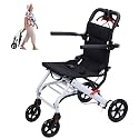 Lightweight Transport Wheelchair for Adults, 18lbs Folding Travel Chair with Hand Brakes & Adjustable Footrest, Compact Portable Wheelchair for Seniors, Airplane & Car Travel A