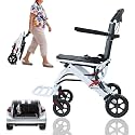 Lightweight Wheelchair, Ultra Light Folding Wheelchair for Adults, 18 lbs Carbon Steel Transport Chair, Supports 200 lbs, 360° Front Wheels, Compact Travel Wheelchairs, Portable (Black and White)