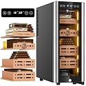 LIHTUN 35L Electric Cigar Humidor Cabinet with Light for 250 Cigars, Thermoelectric Cooling, Adjustable Temp and Humidity, Digital Display, 4 Removable Cedar Shelves, Lock, Wine Storage, Gift for Men