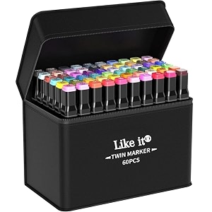 like it dual tip colorful art markers sketch pens colors with carrying case for painting sketching calligraphy drawing -twin head permanent marker pens for kids adult 60