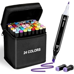 like it dual tip colorful art markers sketch pens colors with carrying case for painting sketching calligraphy drawing -twin head permanent marker pens for kids adult 24