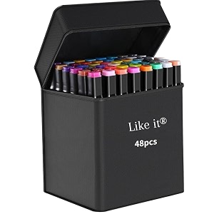 like it dual tip art markers 48 colours with carrying case for painting sketching calligraphy drawing odorless ampnon toxic twin head permanent colouring markers for kids adult beginnersassorted