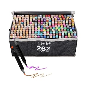 like it dual tip colorful art markers sketch pens colors with carrying case for painting sketching calligraphy drawing -twin head permanent marker pens for kids adult 262