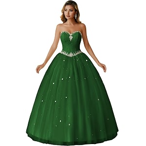 Likedpage Strapless Ball Gown with Colorful Rhinestones
