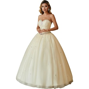 Likedpage Strapless Ball Gown with Colorful Rhinestones