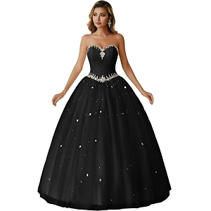 Likedpage Strapless Ball Gown with Colorful Rhinestones