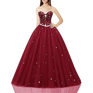 Likedpage Womens Sweetheart Ball Gown Tulle Quinceanera