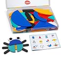 LiKee Wooden Shape Puzzle, 36 Blocks& 1 Booklet, Montessori Toy for Kids 3+