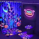 Likiyol Blacklight Halloween Shower Curtain Sets Funny Spooky Ghost Bathroom Sets with Shower Curtain and Rugs, Castle Skull Pumpkin Shower Curtains for Bathroom Decor