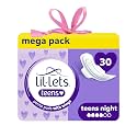Lil-Lets Teens Night Pads with Wings - 30 Count Period Pads - Thin, Super Absorbent Sanitary Napkins, Soft & Breathable, Fragrance Free - First Periods, Heavy Flow Nights