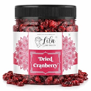 lila dry fruits dried cranberries 250 g  naturally sweetened premium californian cranberry antioxidants rich delicious tasty and chewy snack  ideal for snacking baking perfect for giftings