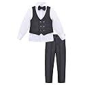 Lilax Toddler &amp; Little Boys Suit Set, Formal Suit Vest, White Dress Shirt, Dress Pants and Bowtie 4 Piece Suit Set
