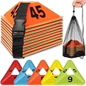 Liliful 50 Pack 1-50 Numbered Sports Cones Bulk, Triangular Soccer Cones for Training Agility Drills with Storage Mesh Bag for Football Practice Coaching Marker Equipment Basketball